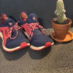 Blue and pink adidas pureboost x running shoes